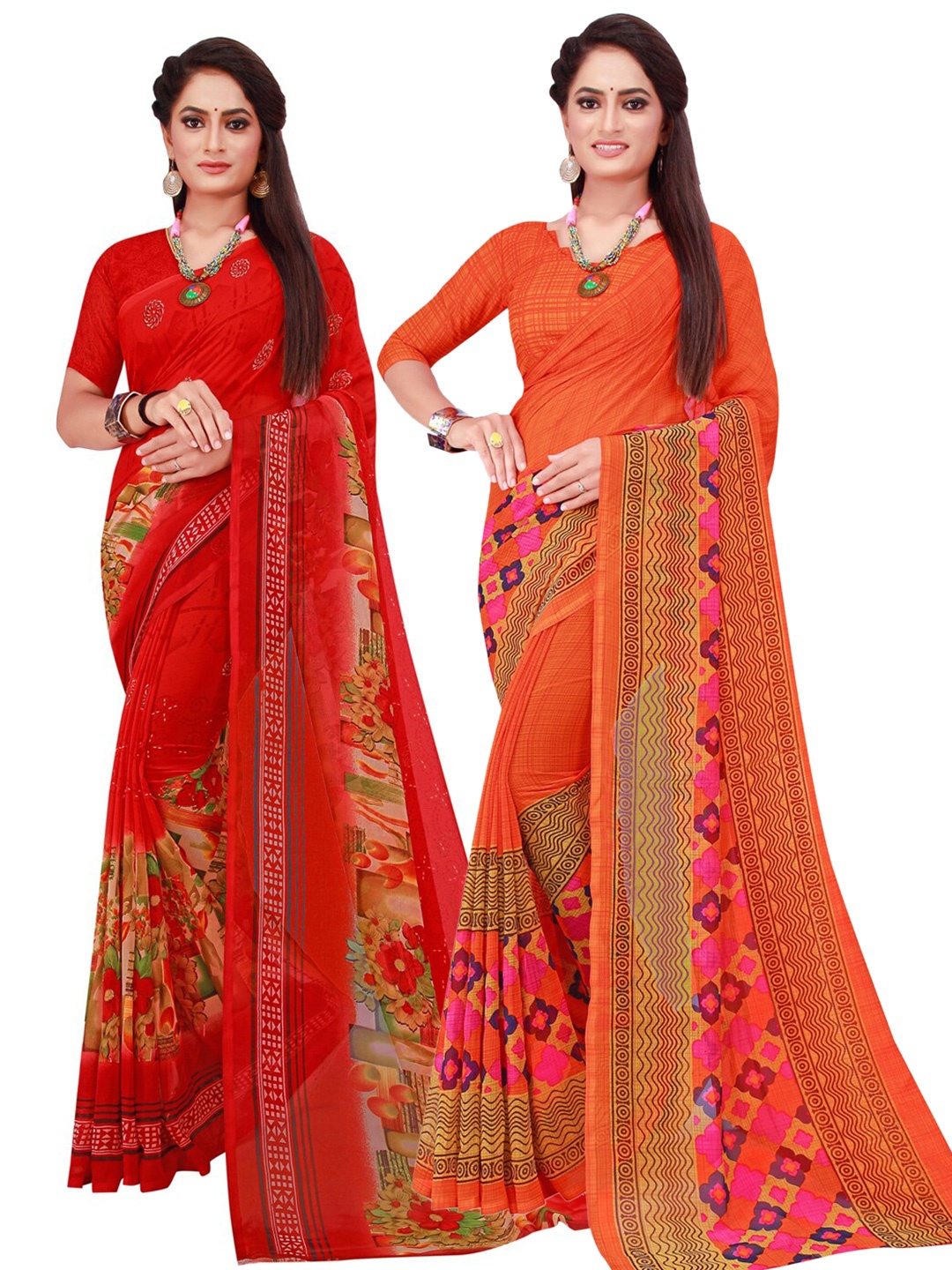 

SAADHVI Set of 2 Pure Georgette Saree, Red