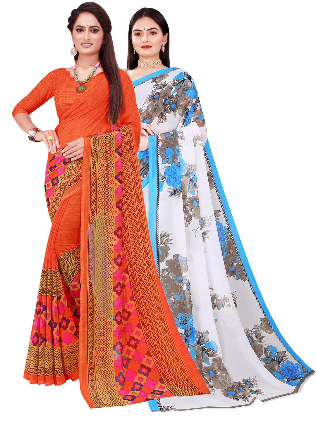 

SAADHVI Set of 2 Pure Georgette Saree, Orange