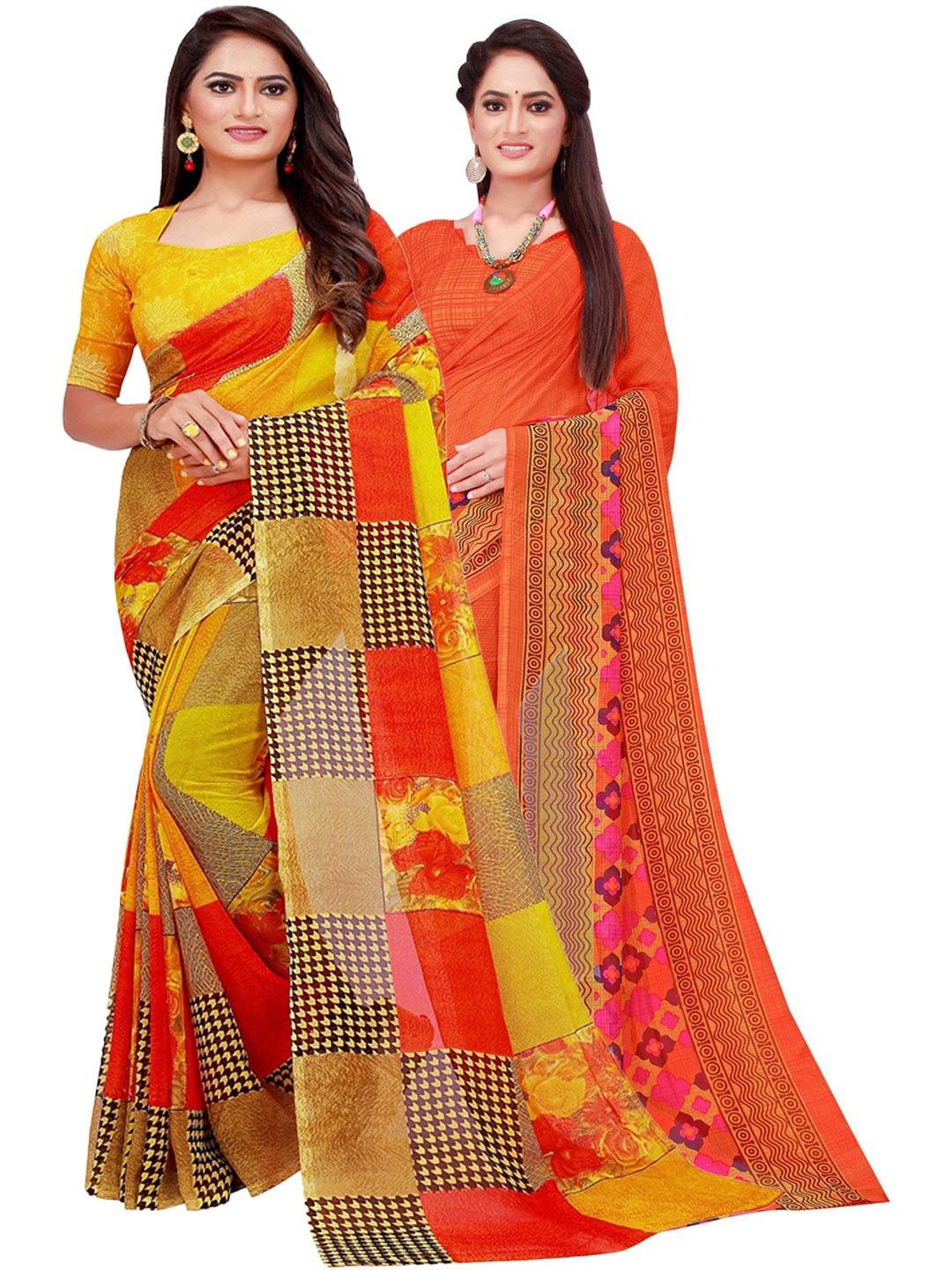 

SAADHVI Set of 2 Pure Georgette Saree, Orange