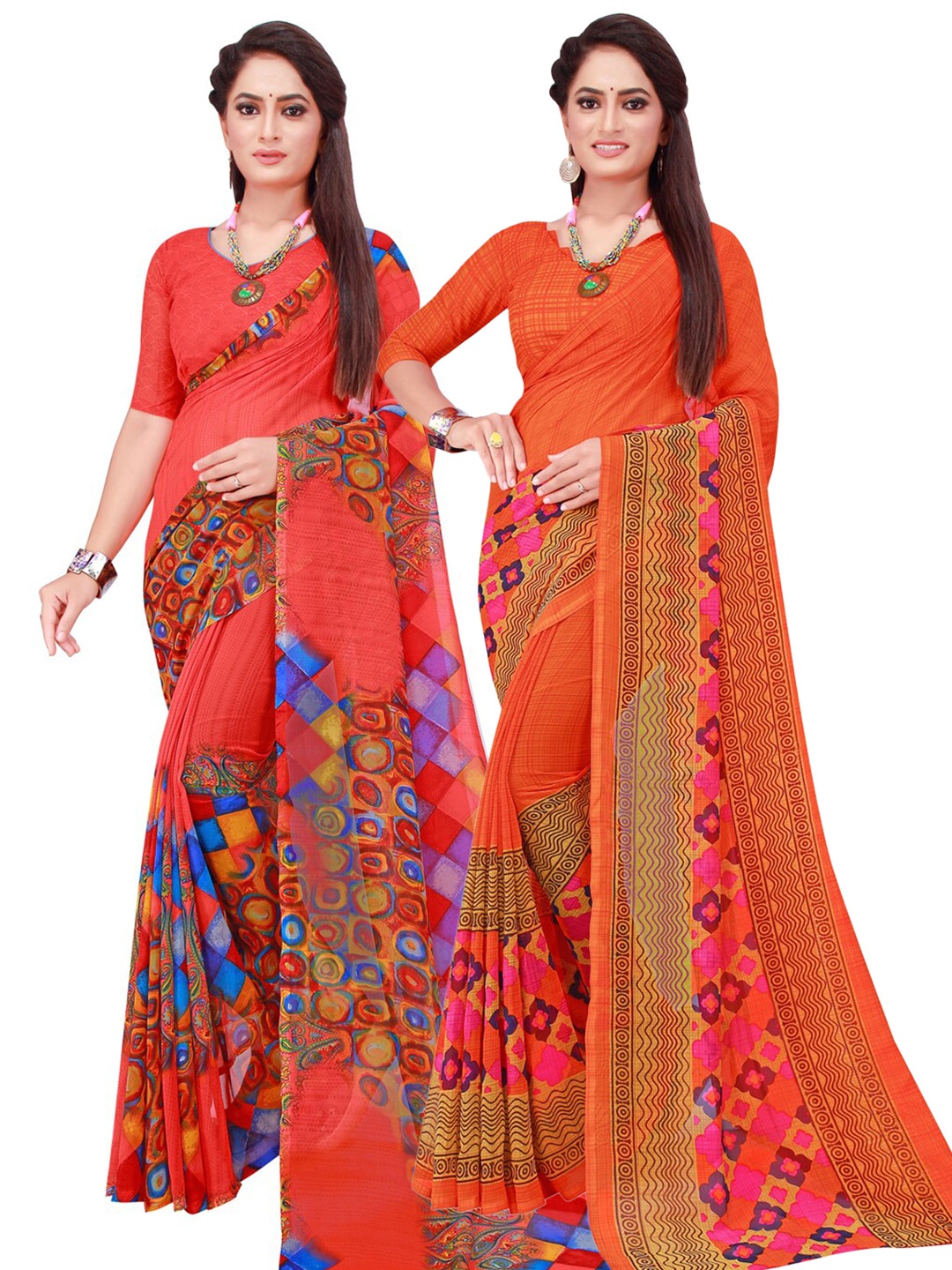 

SAADHVI Red & Pink Pure Georgette Saree