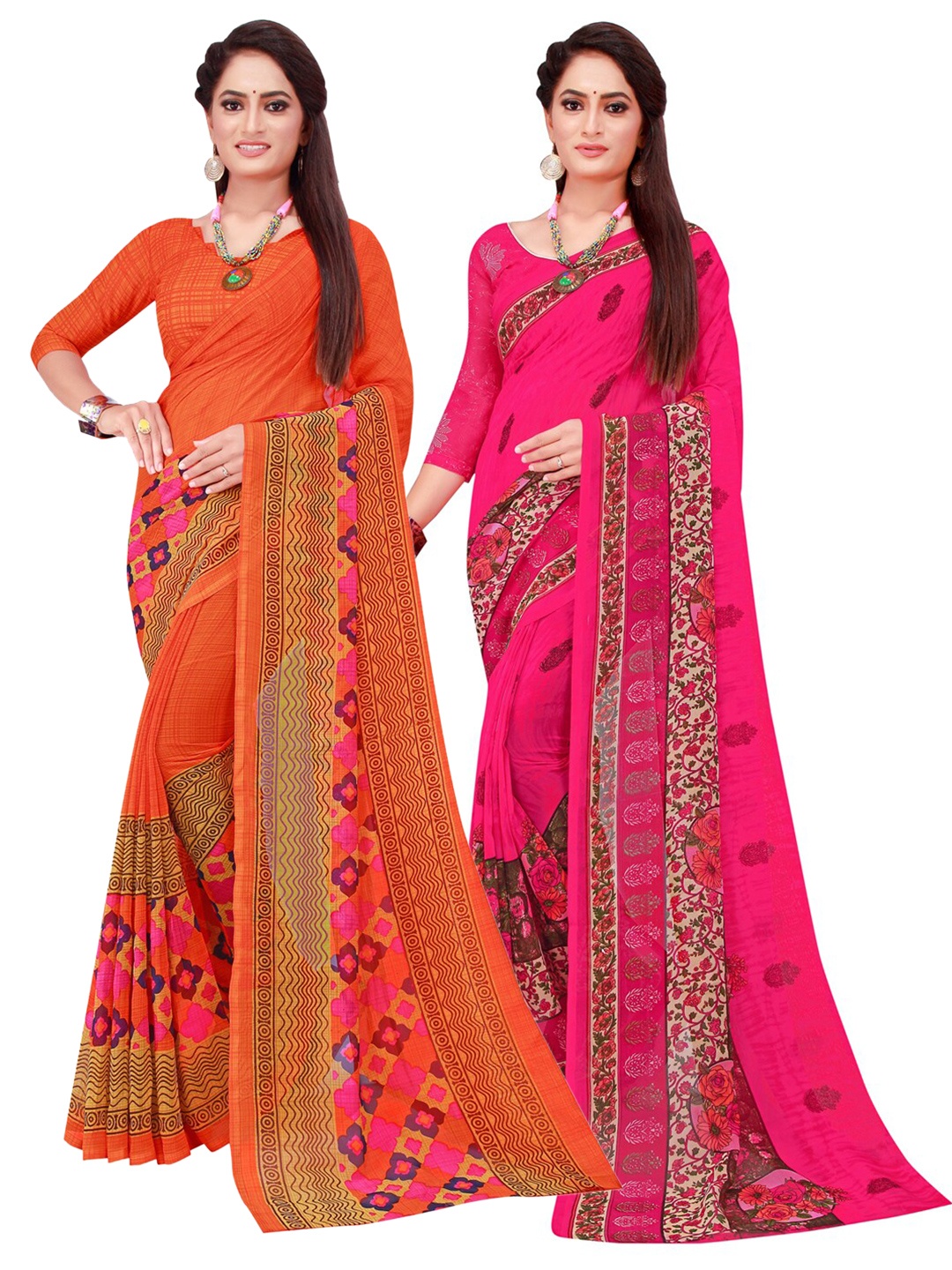 

SAADHVI Set of 2 Orange & Magenta Pure Georgette Saree