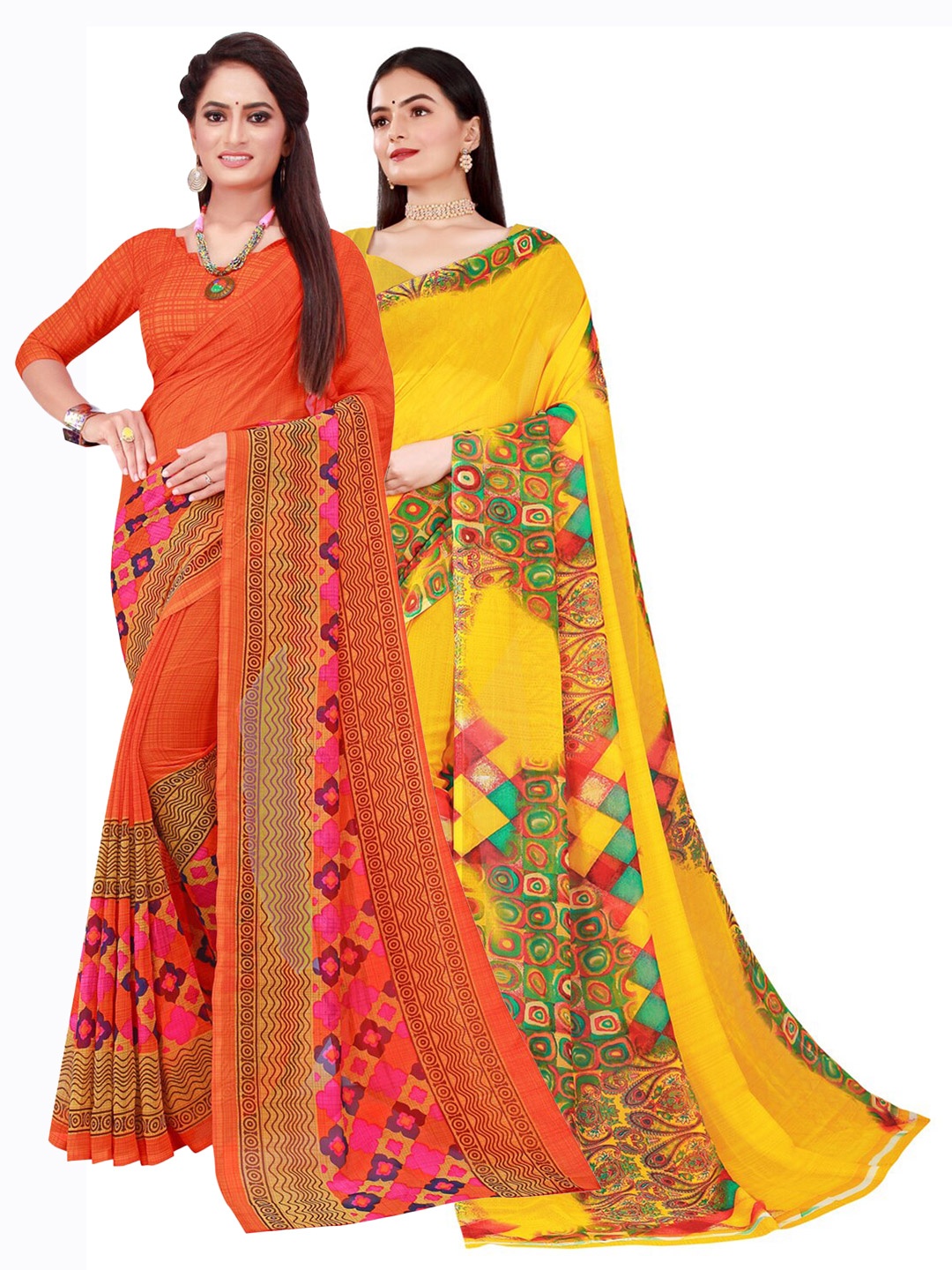 

SAADHVI Pack of 2 Pure Georgette Sarees, Orange