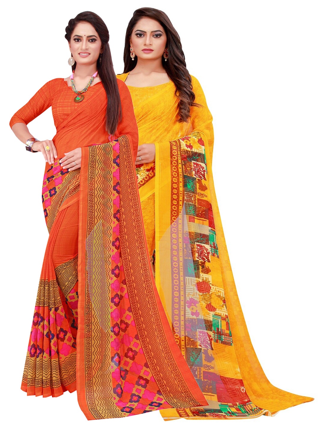 

SAADHVI Pack of 2 Pure Georgette Sarees, Orange