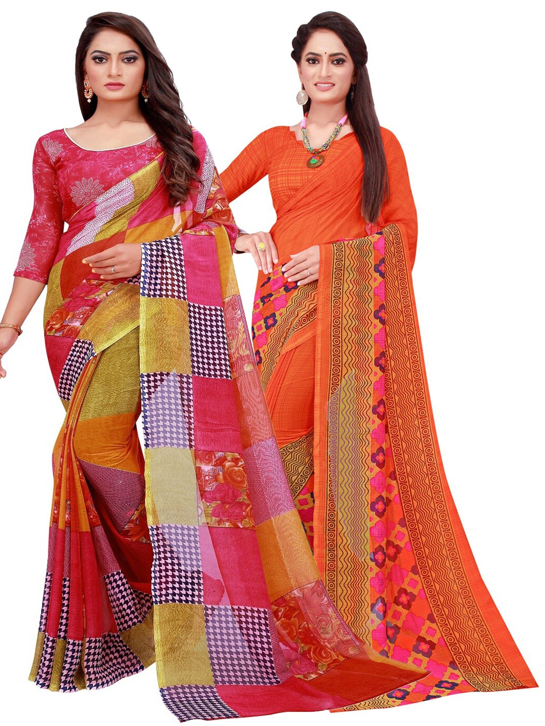 

SAADHVI Red & Pink Pure Georgette Saree