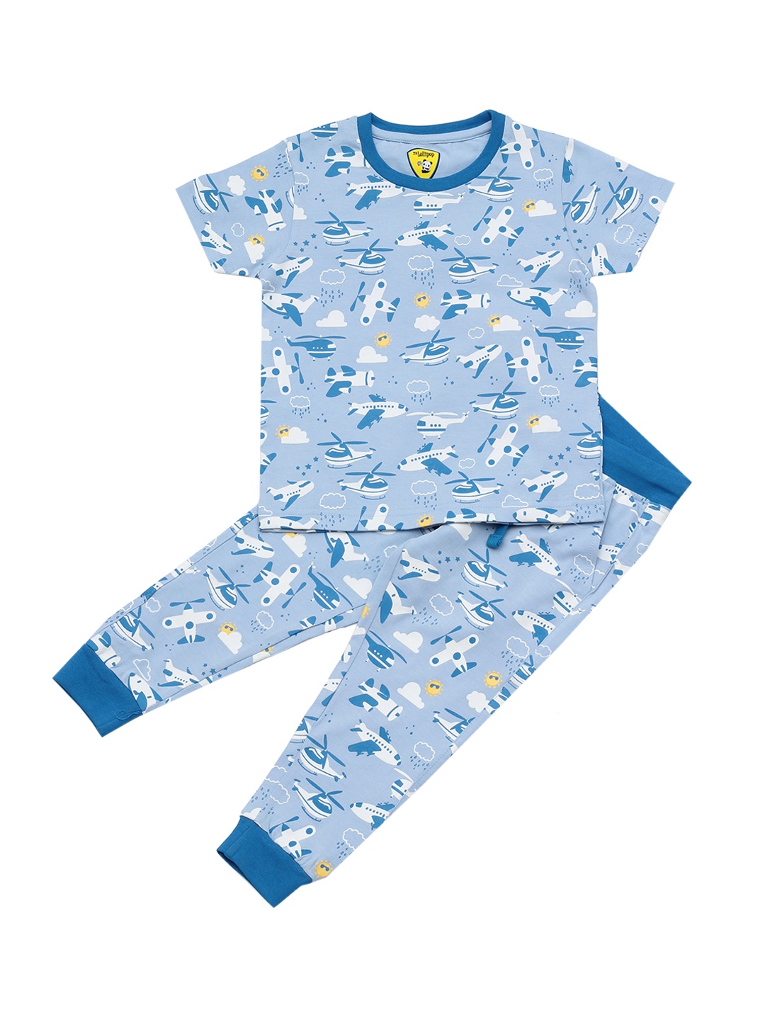 

Lil Lollipop Unisex Kids Blue & White Printed Pure Cotton Night suit