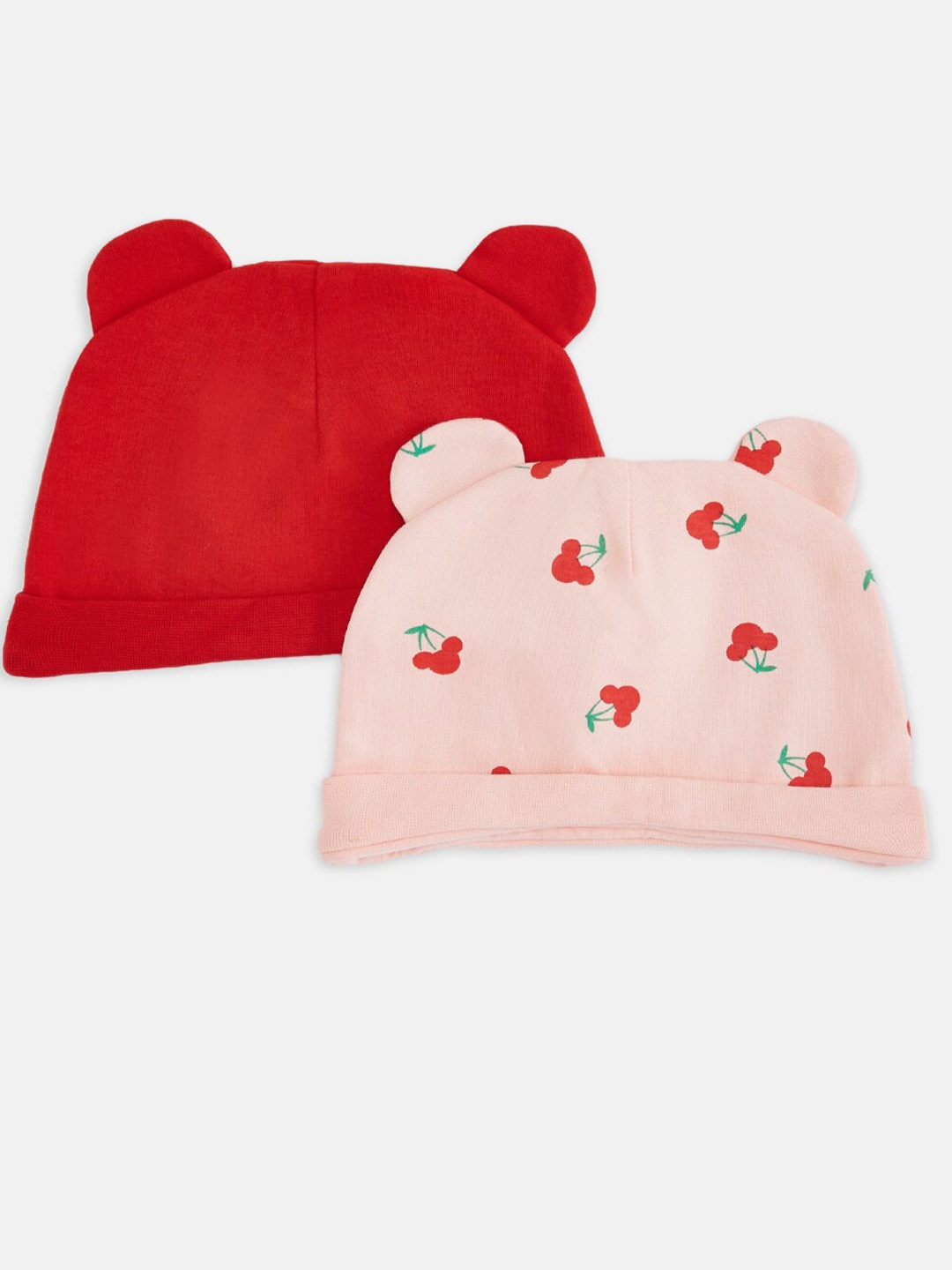 

Pantaloons Baby Girls Pack of 2 Red & Pink Beanie