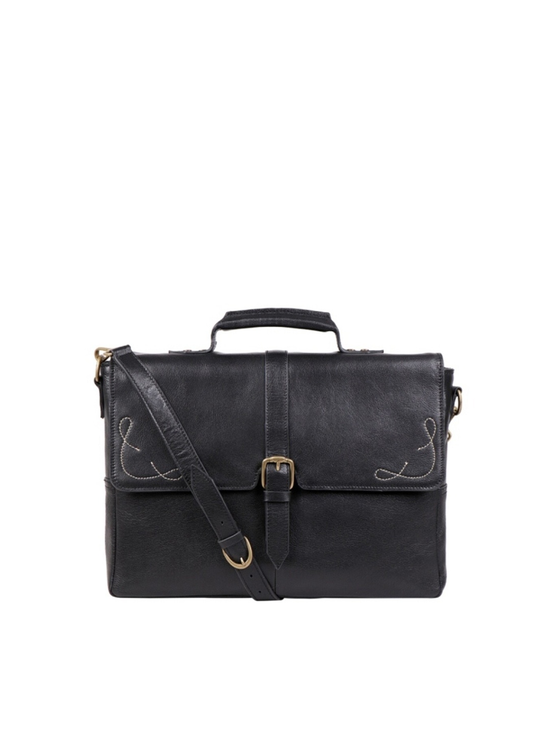 

Hidesign Men Black Textured Leather Messenger Bag