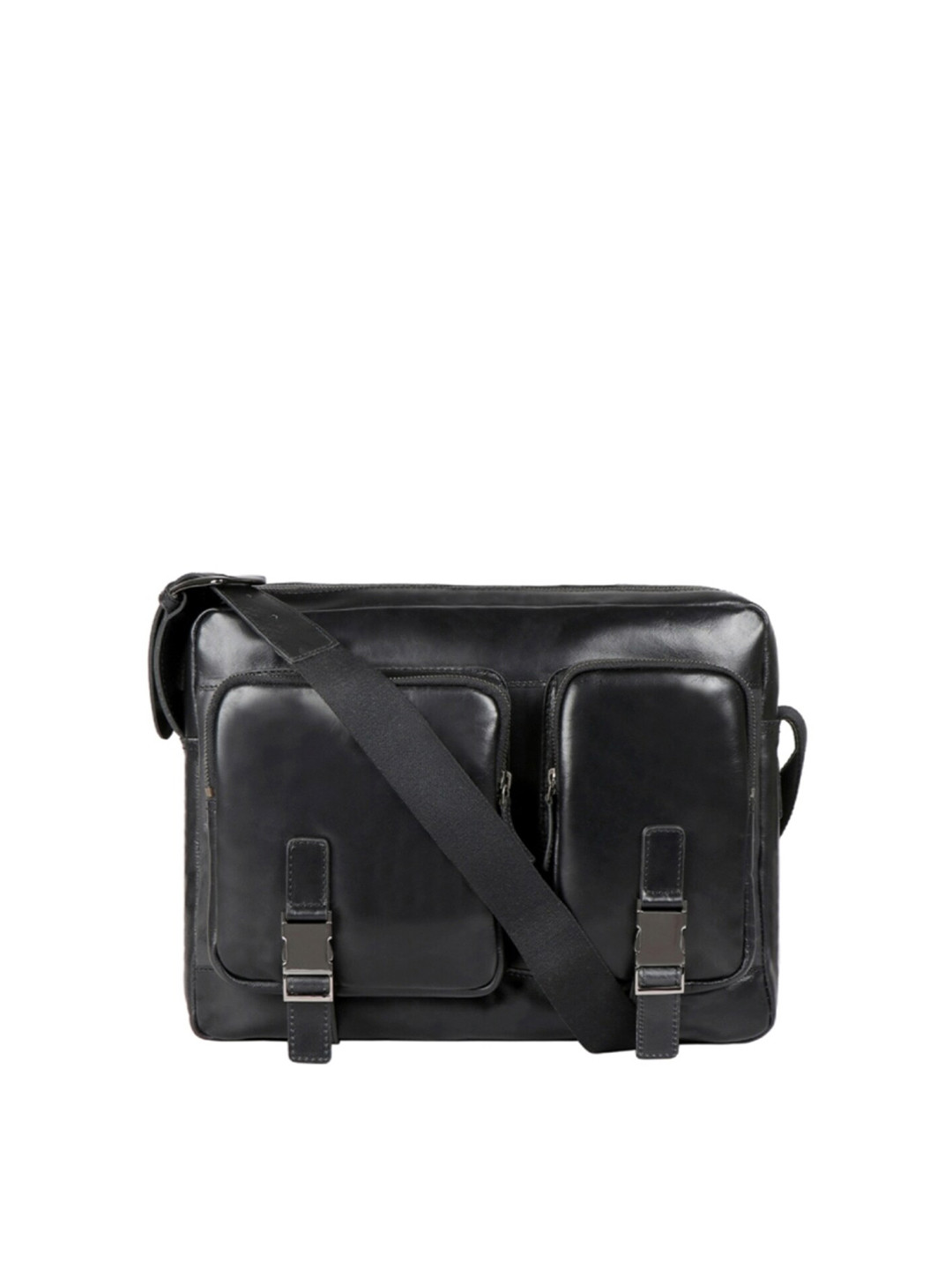

Hidesign Men Black Textured Messenger Bag