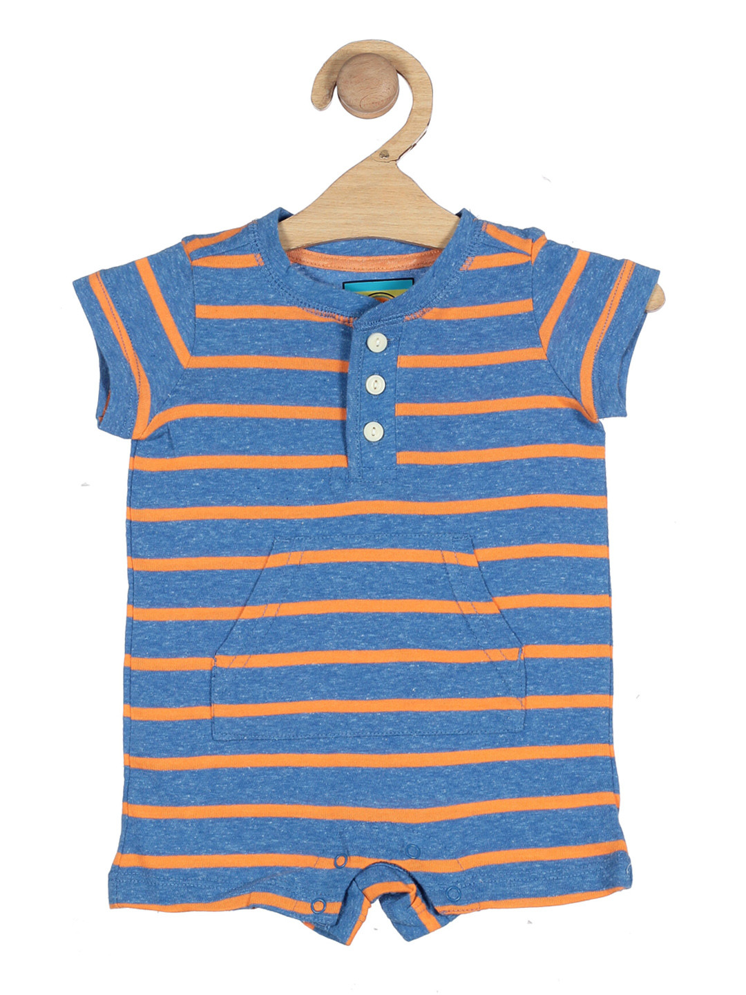 

Lil Lollipop Infants Blue & Orange Striped Pure Cotton Rompers