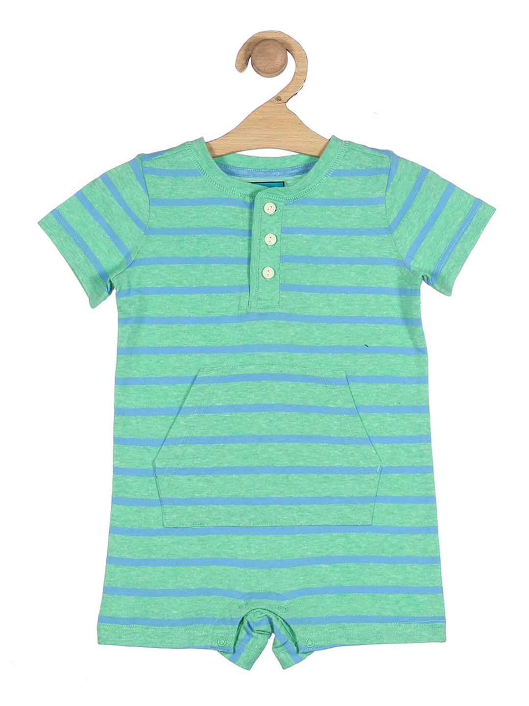 

Lil Lollipop Infant Kids Green & Blue Striped Pure Cotton Rompers