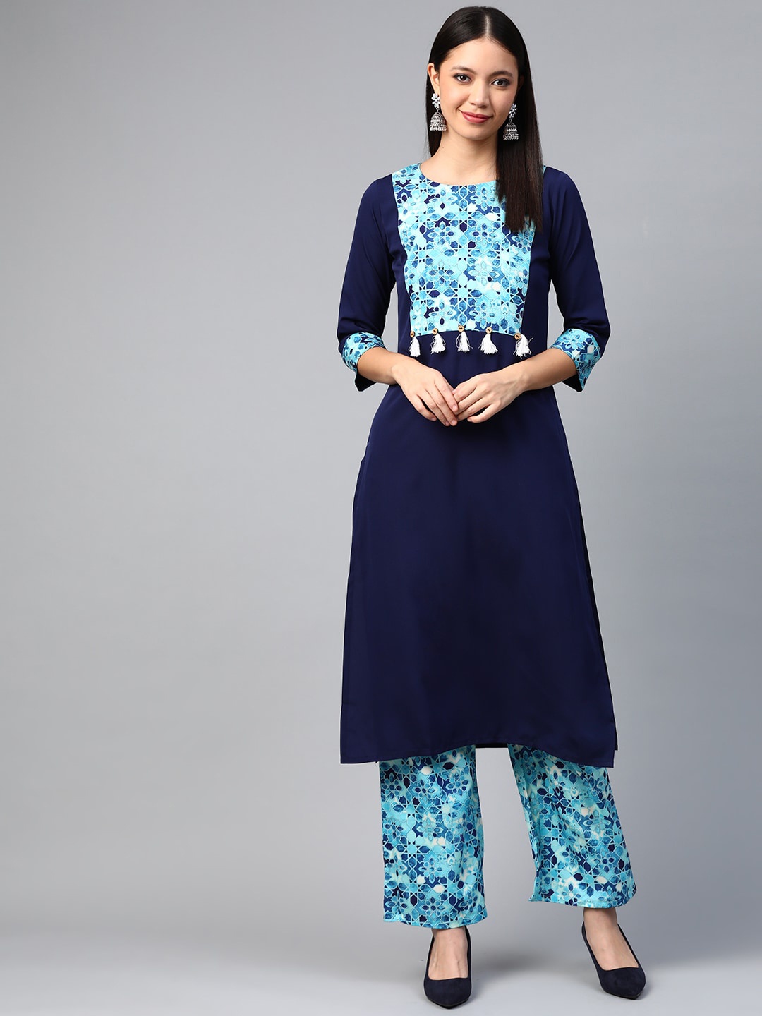 

ZIYAA Women Navy Blue Yoke Design Kurta with Palazzos