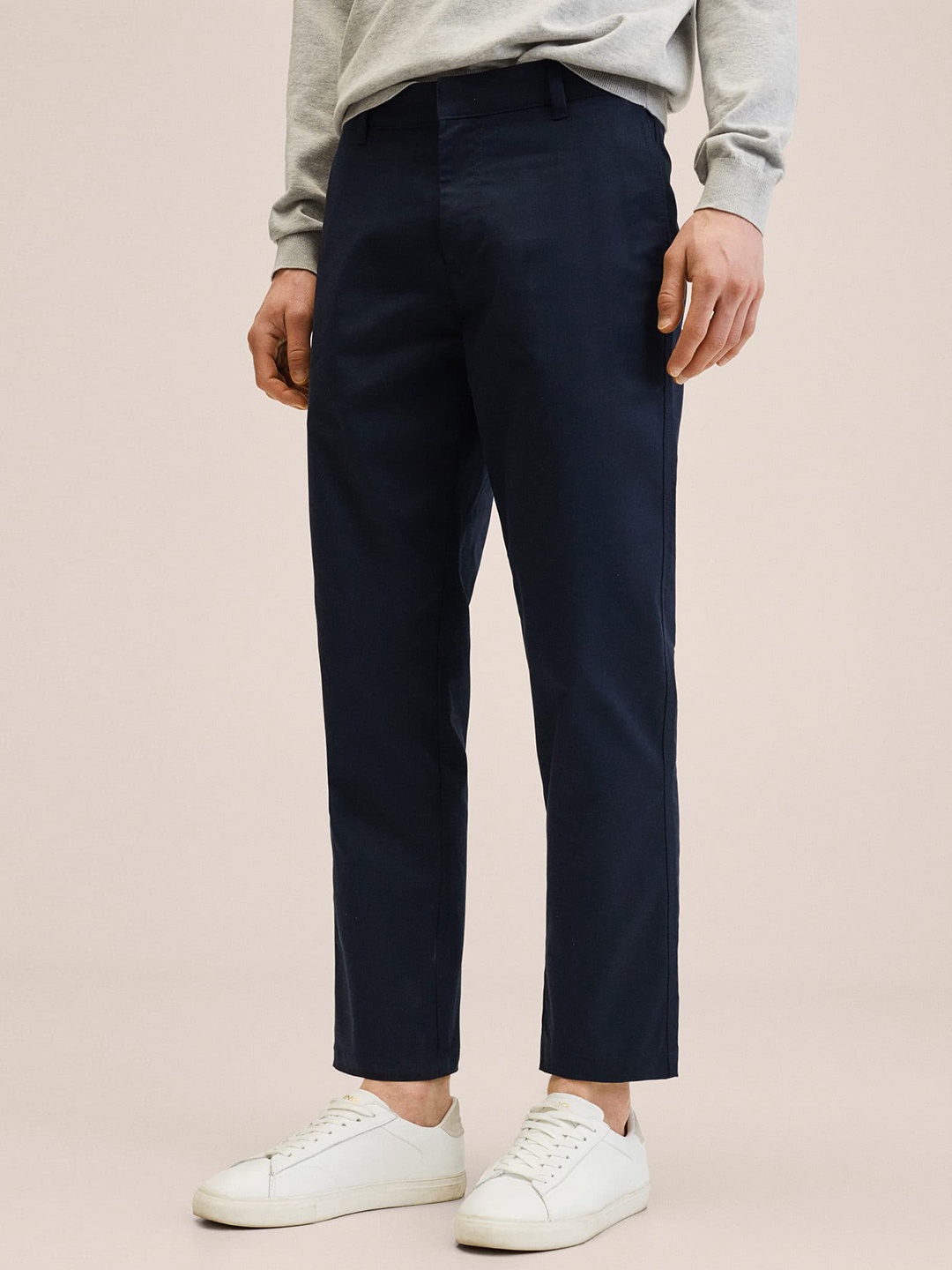 

MANGO MAN Navy Blue Solid Trousers