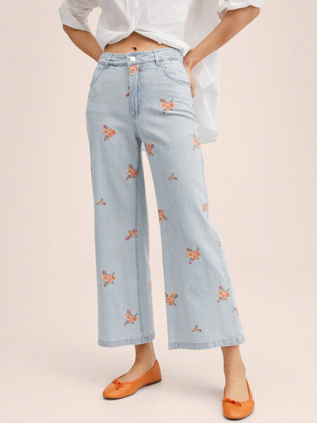 

MANGO Women Blue Flared Embroidered Jeans