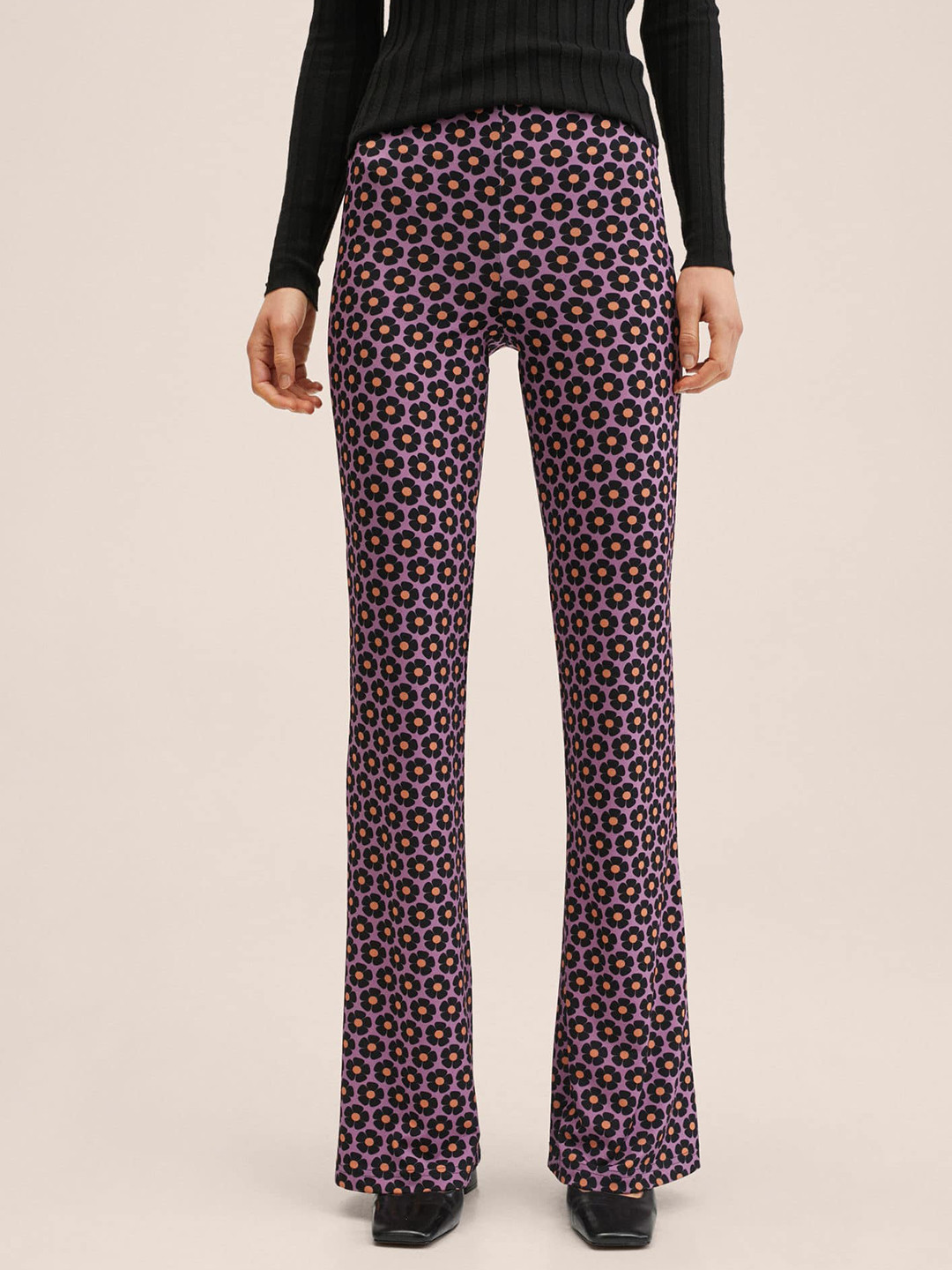 

MANGO Women Purple Floral Self Design Trousers