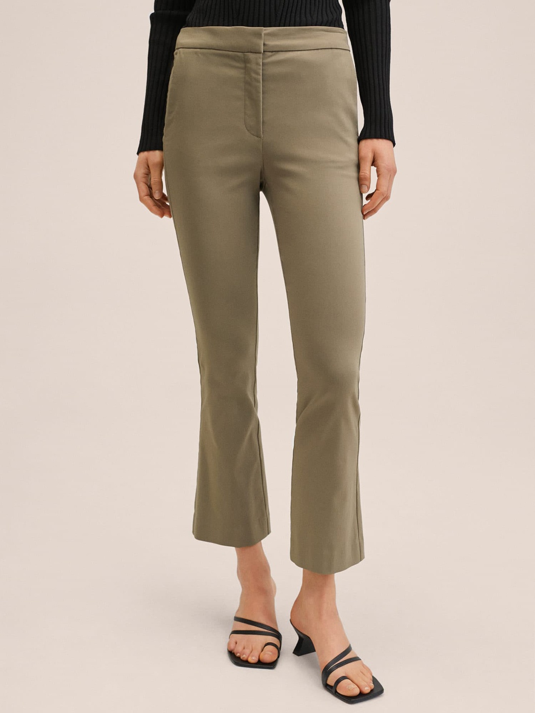 

MANGO Women Olive Green Solid Bootcut Trousers