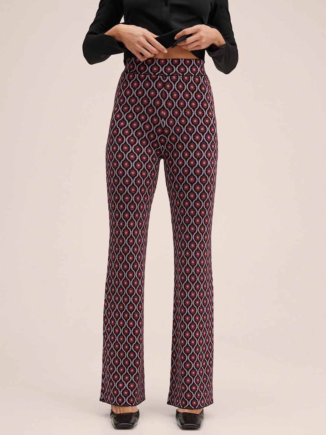 

MANGO Women Black Ethnic Motifs Knitted Trousers