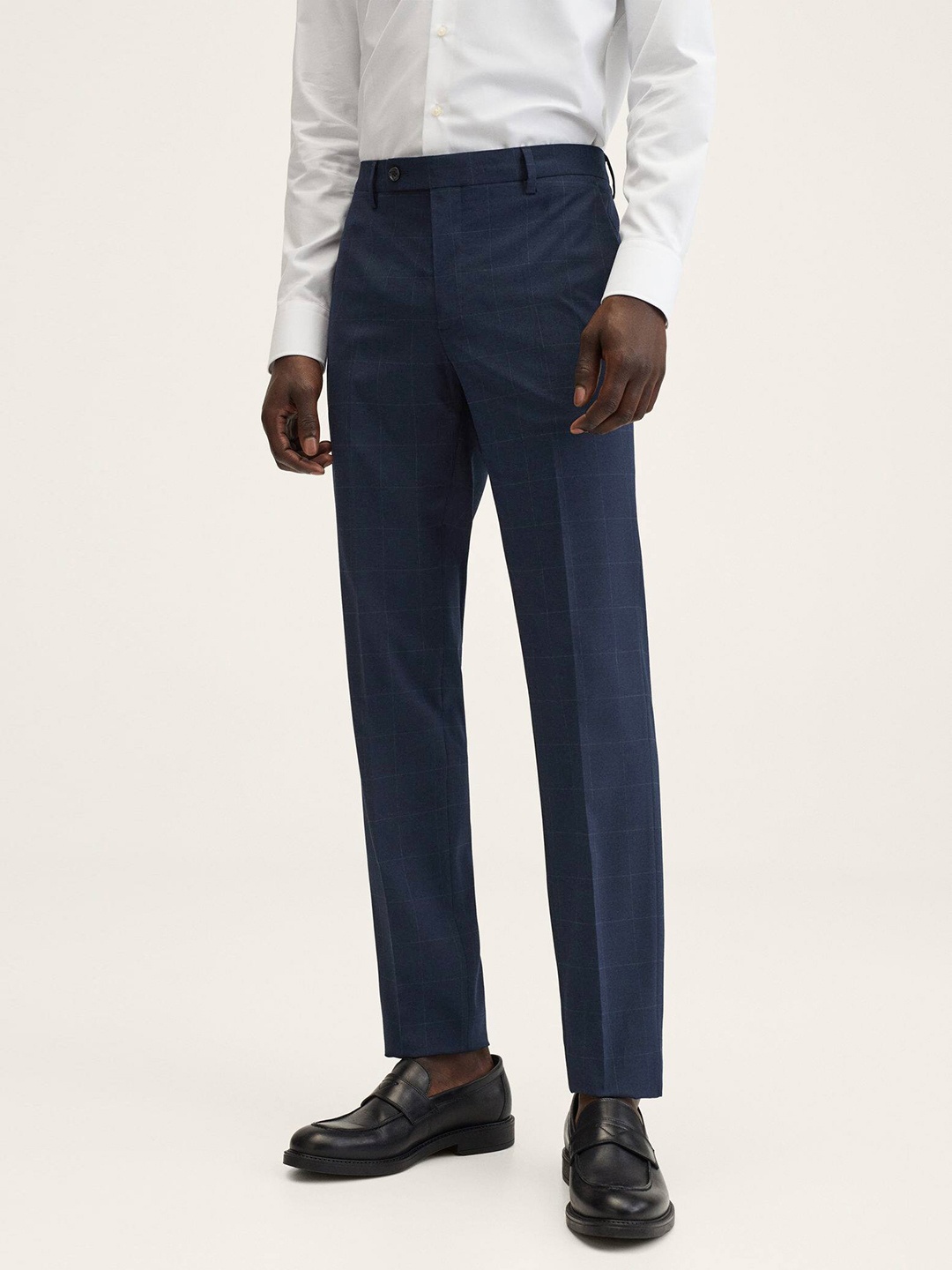 

MANGO MAN Checked Slim Fit Trousers, Navy blue