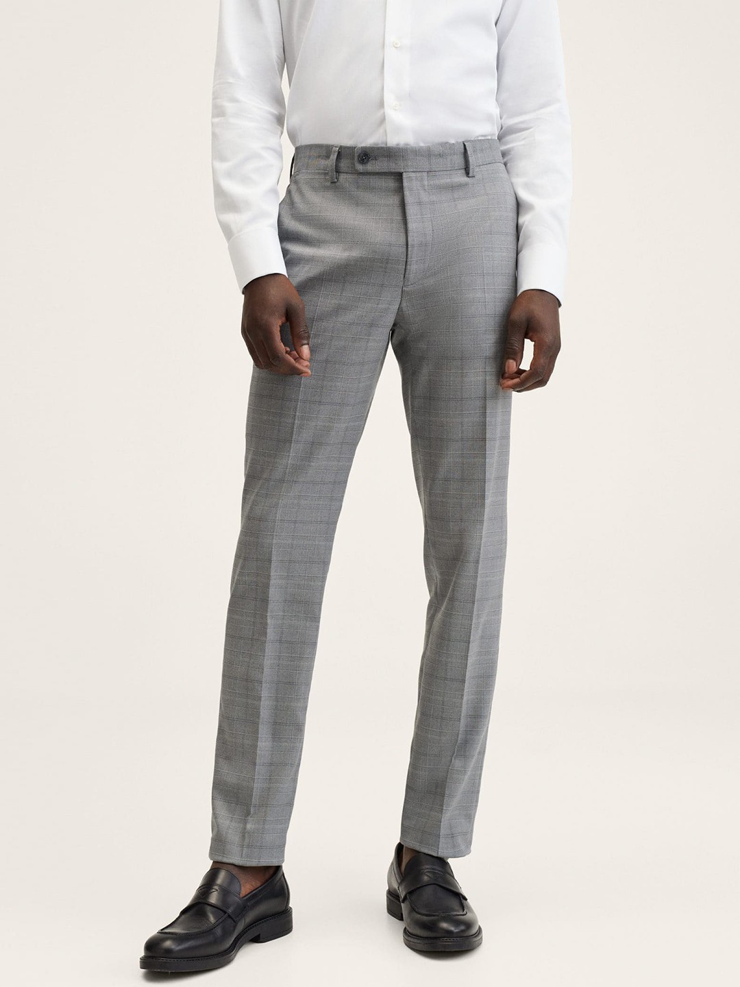 

MANGO MAN Grey & Black Checked Trousers