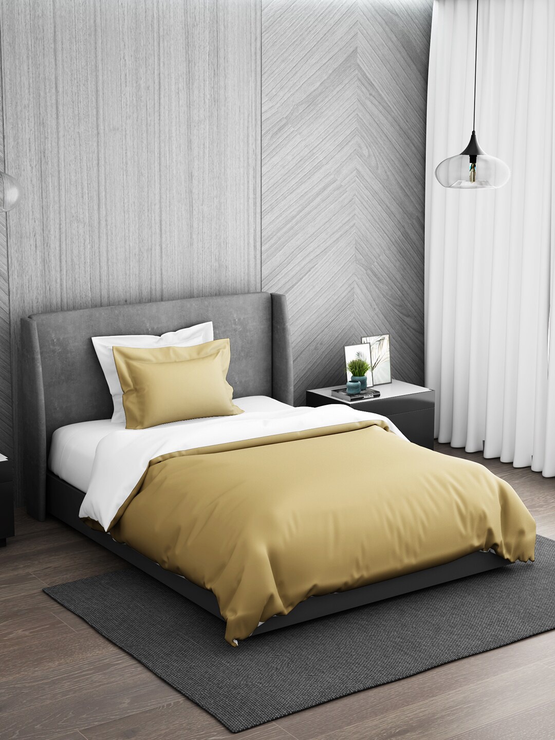 

SPACES Gold-Colored Solid 300 TC Single Cotton Bed Duvet Cover