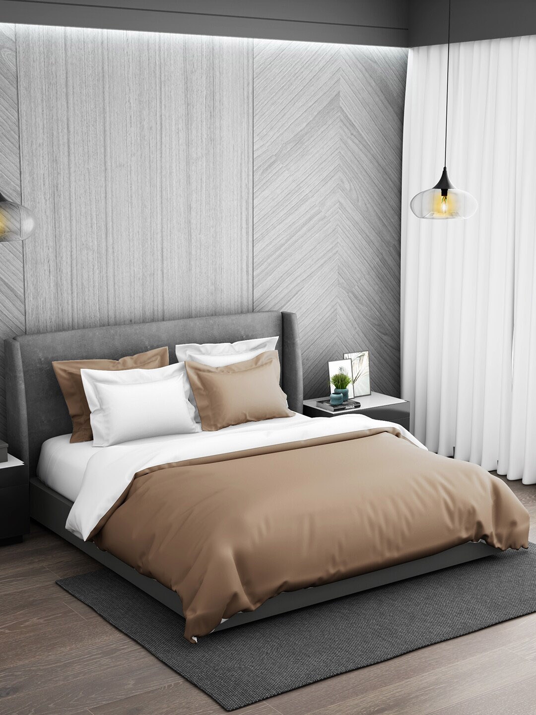 

SPACES Light Brown Solid Hygro 300 TC Double Queen Duvet Cover