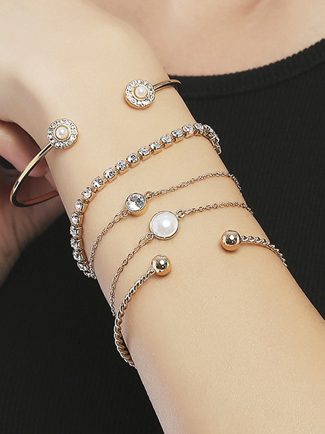 

Lilly & sparkle Set of 5 Gold-Toned & White Gold-Plated Bangle-Style Bracelet