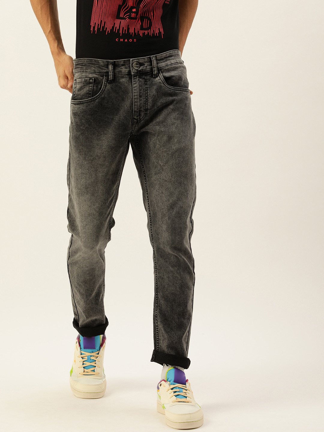 

SINGLE Men Grey Slim Fit Heavy Fade Stretchable Jeans