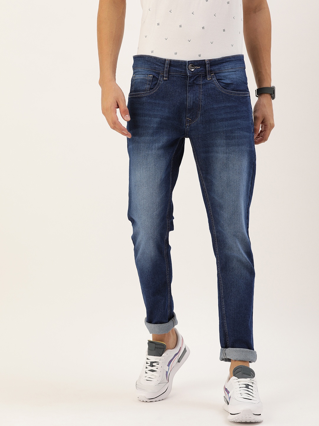 

SINGLE Men Blue Slim Tapered Fit Light Fade Stretchable Jeans