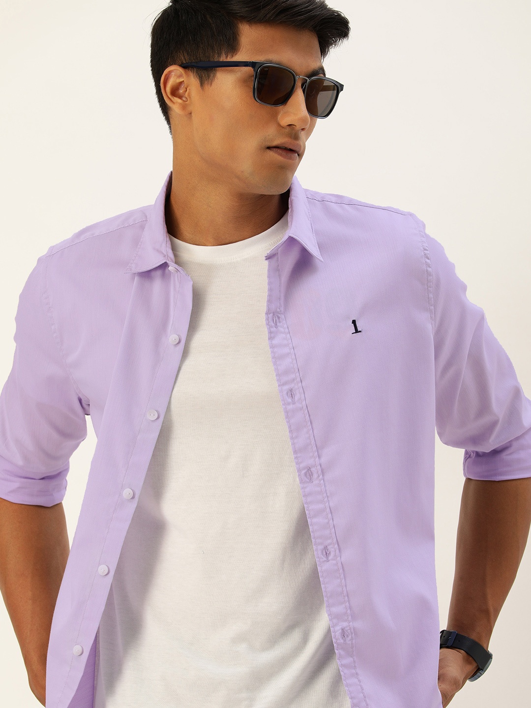 

SINGLE Men Purple Solid Slim Fit Casual Pure Cotton Shirt