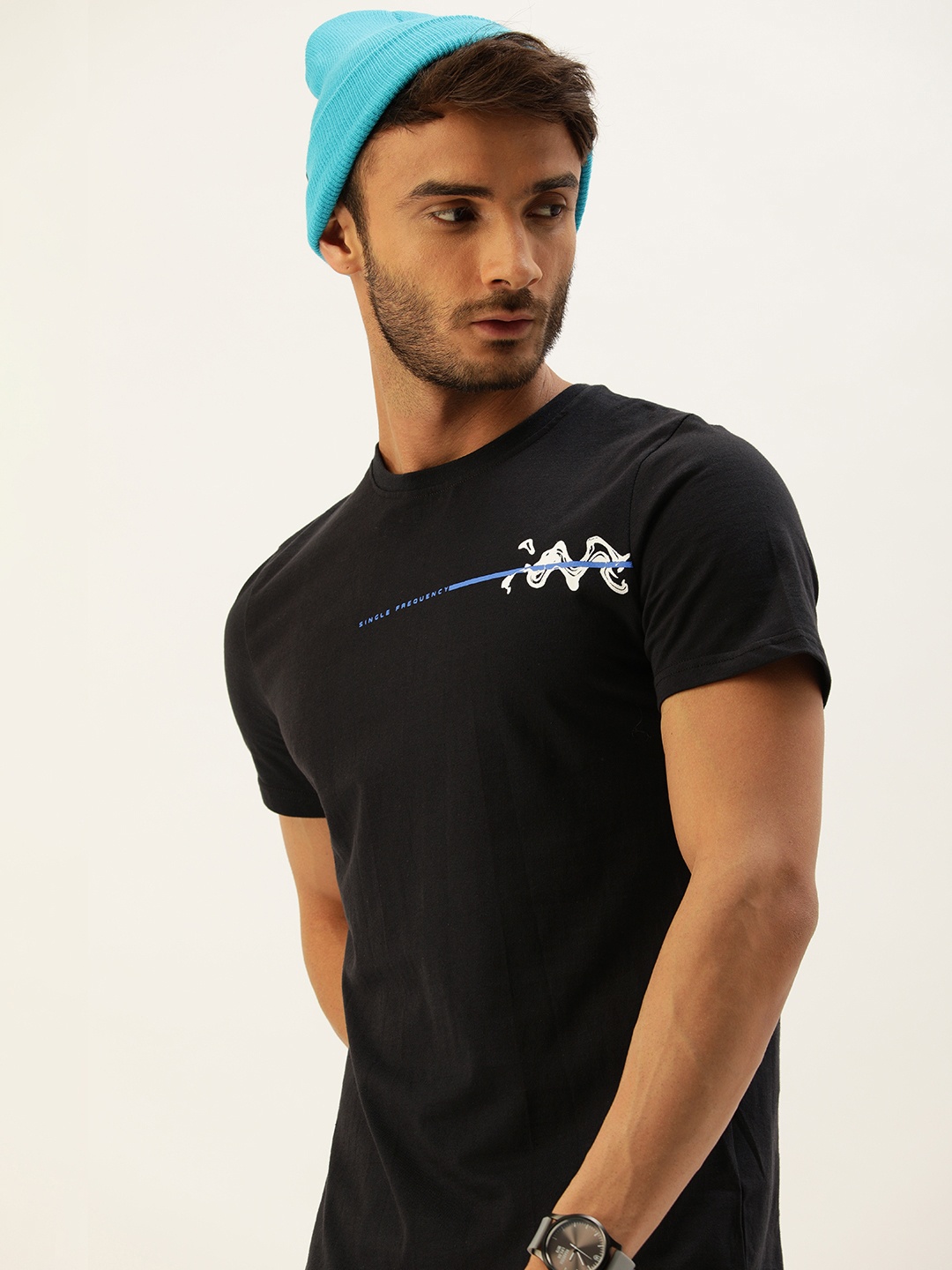 

SINGLE Men Black Printed T-shirt