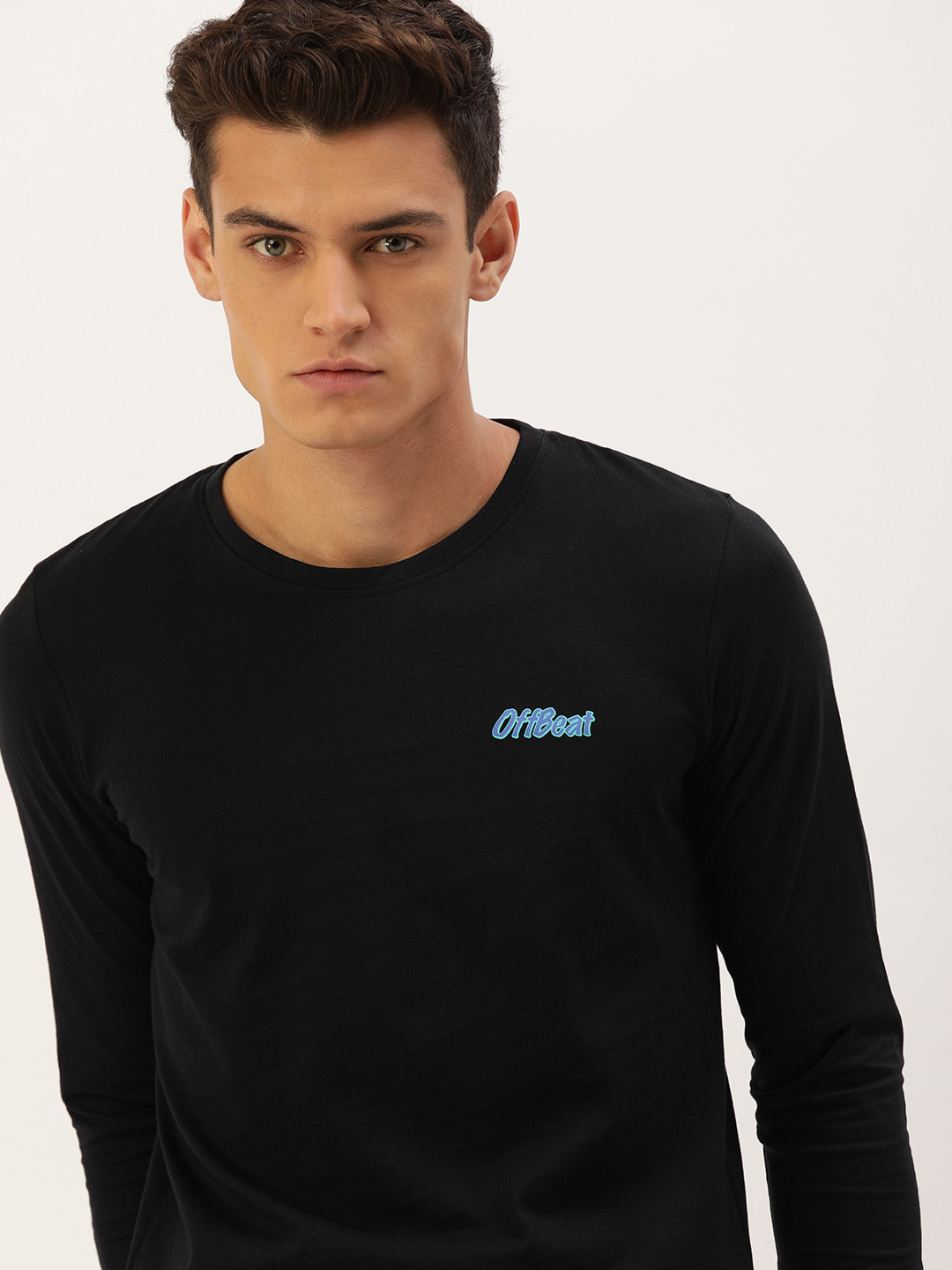 

SINGLE Men Black Slim Fit Pure Cotton T-shirt