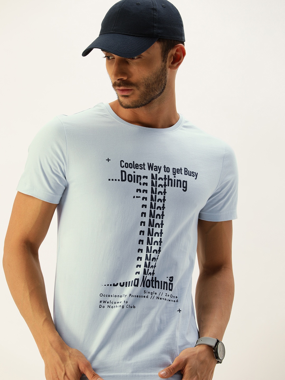 

SINGLE Men Blue Printed T-shirt
