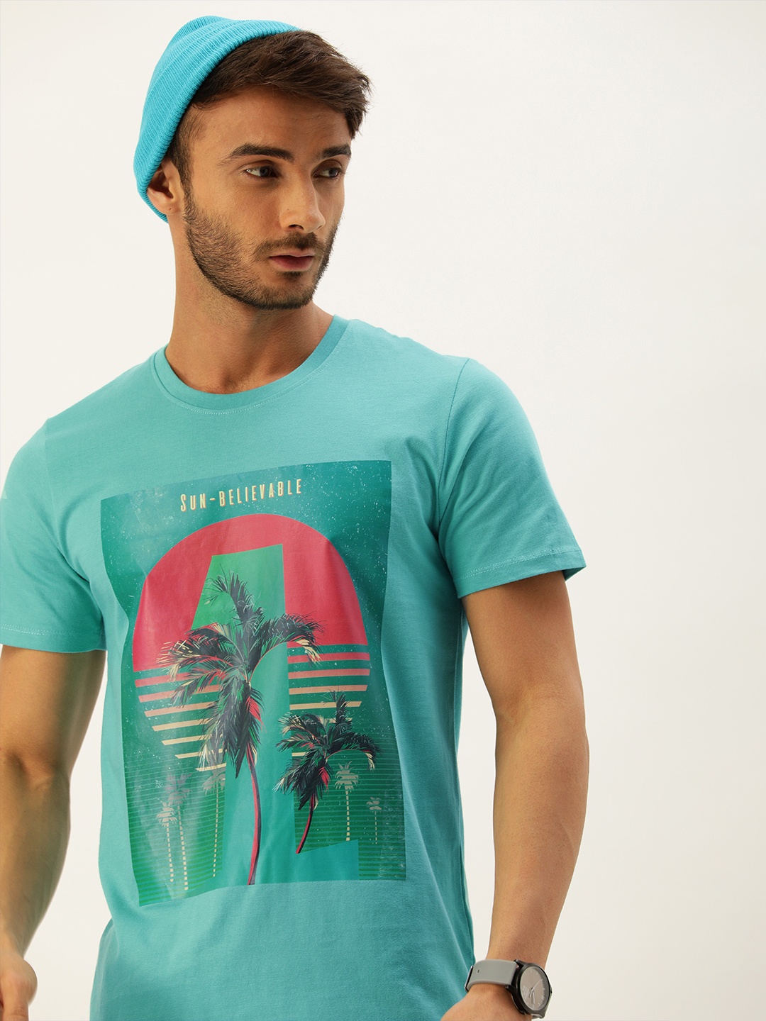 

SINGLE Men Blue Printed T-shirt