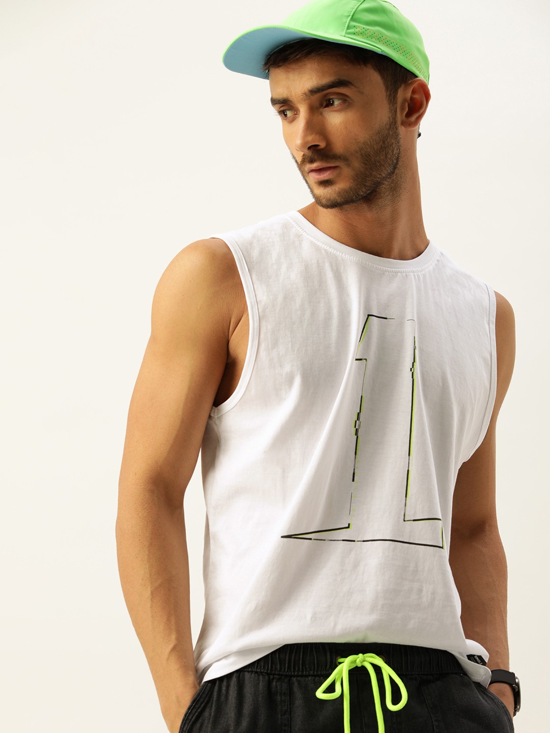 

SINGLE Men White & Black Printed Pure Cotton T-shirt