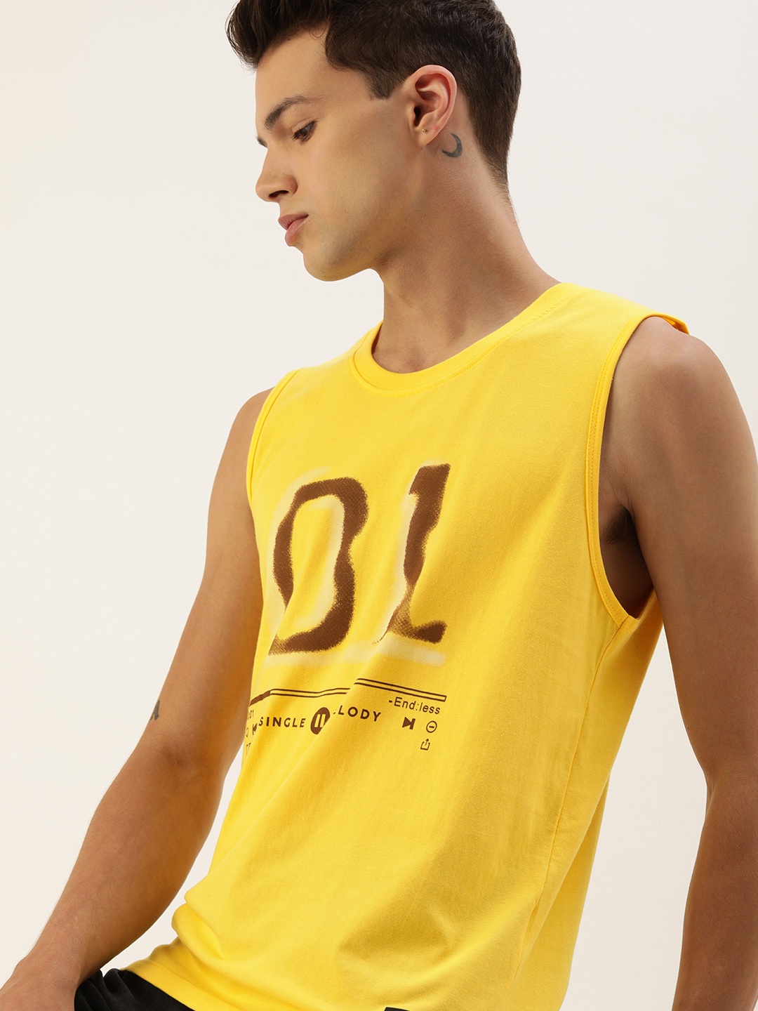 

SINGLE Men Yellow Typography Printed Pure Cotton T-shirt