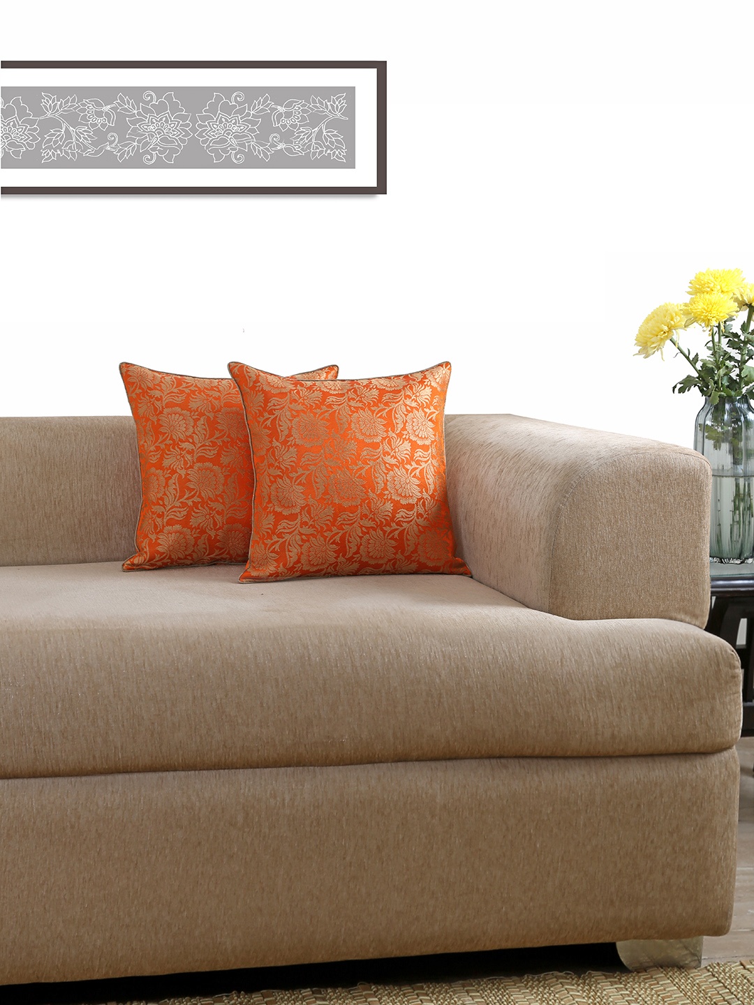

ANS Orange Set of 2 Patterned 16" X 16" Jacquard Square Cushion Covers