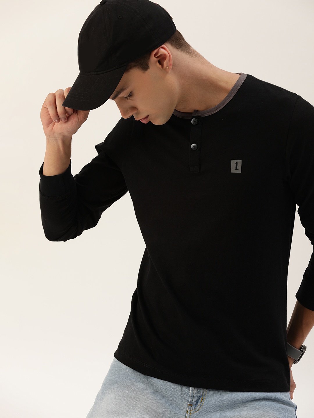 

SINGLE Men Black Pure Cotton T-shirt