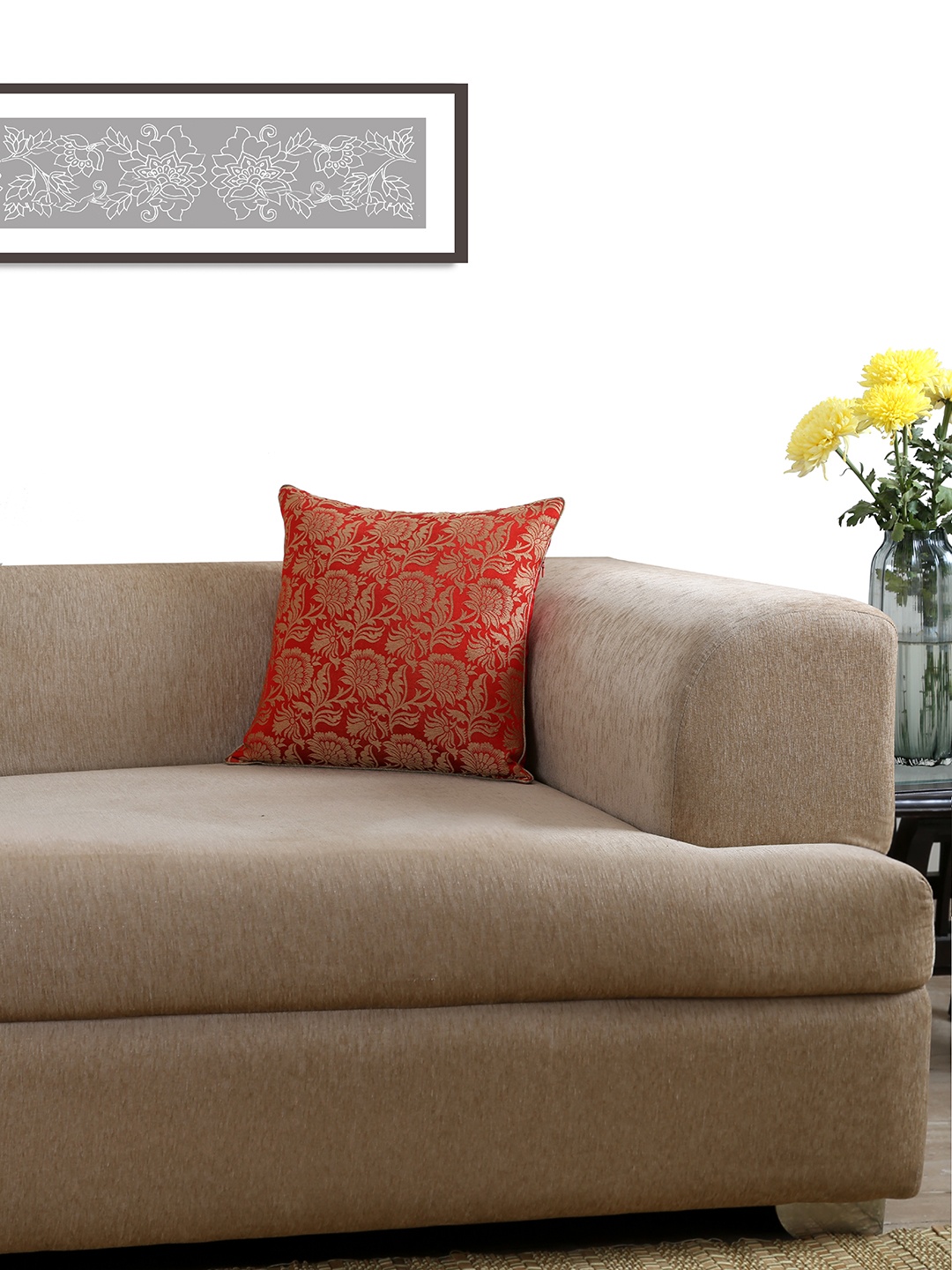 

ANS Red Single Floral Patterned 16'' x 16'' Square Cushion Cover