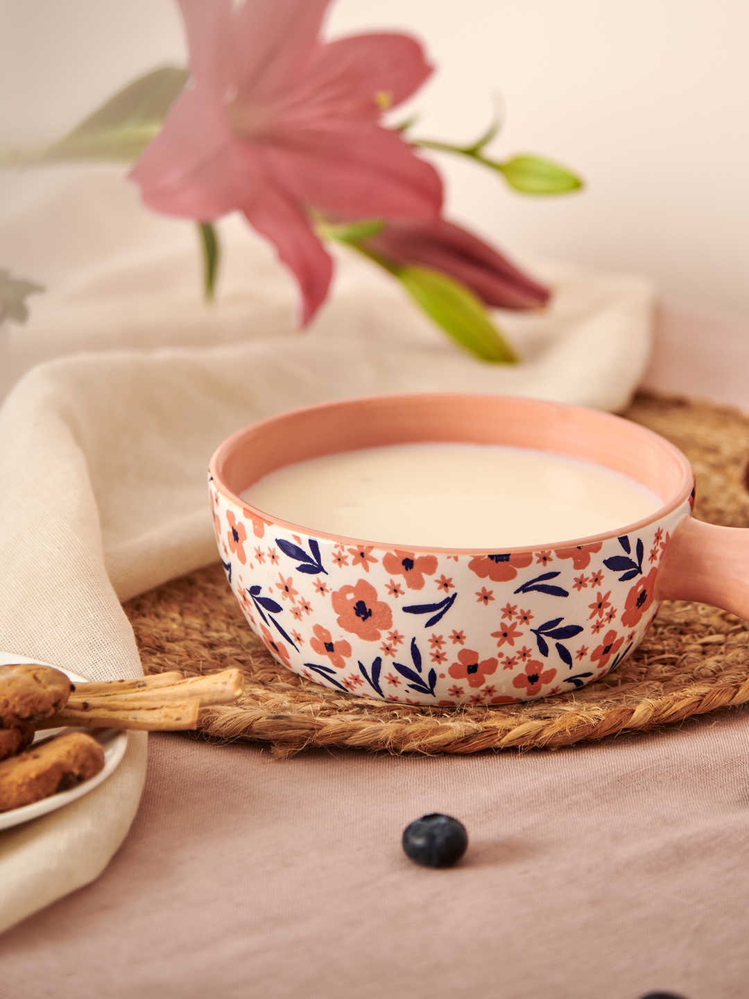 

Chumbak Peach-Coloured & White 1 Pieces Floral Printed Ceramic Matte Bowls