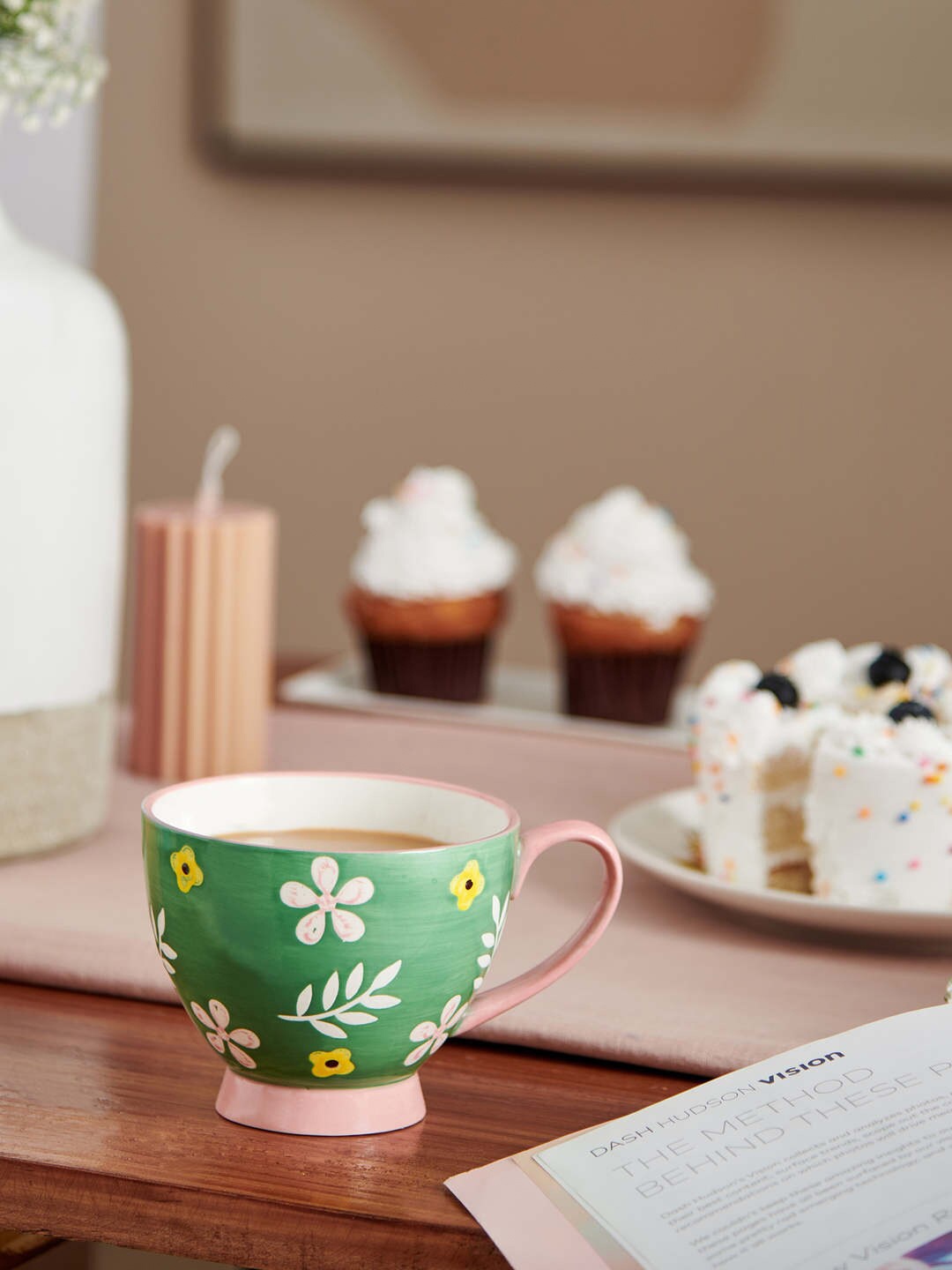 

Chumbak Green Floral Printed Ceramic Glossy Mug
