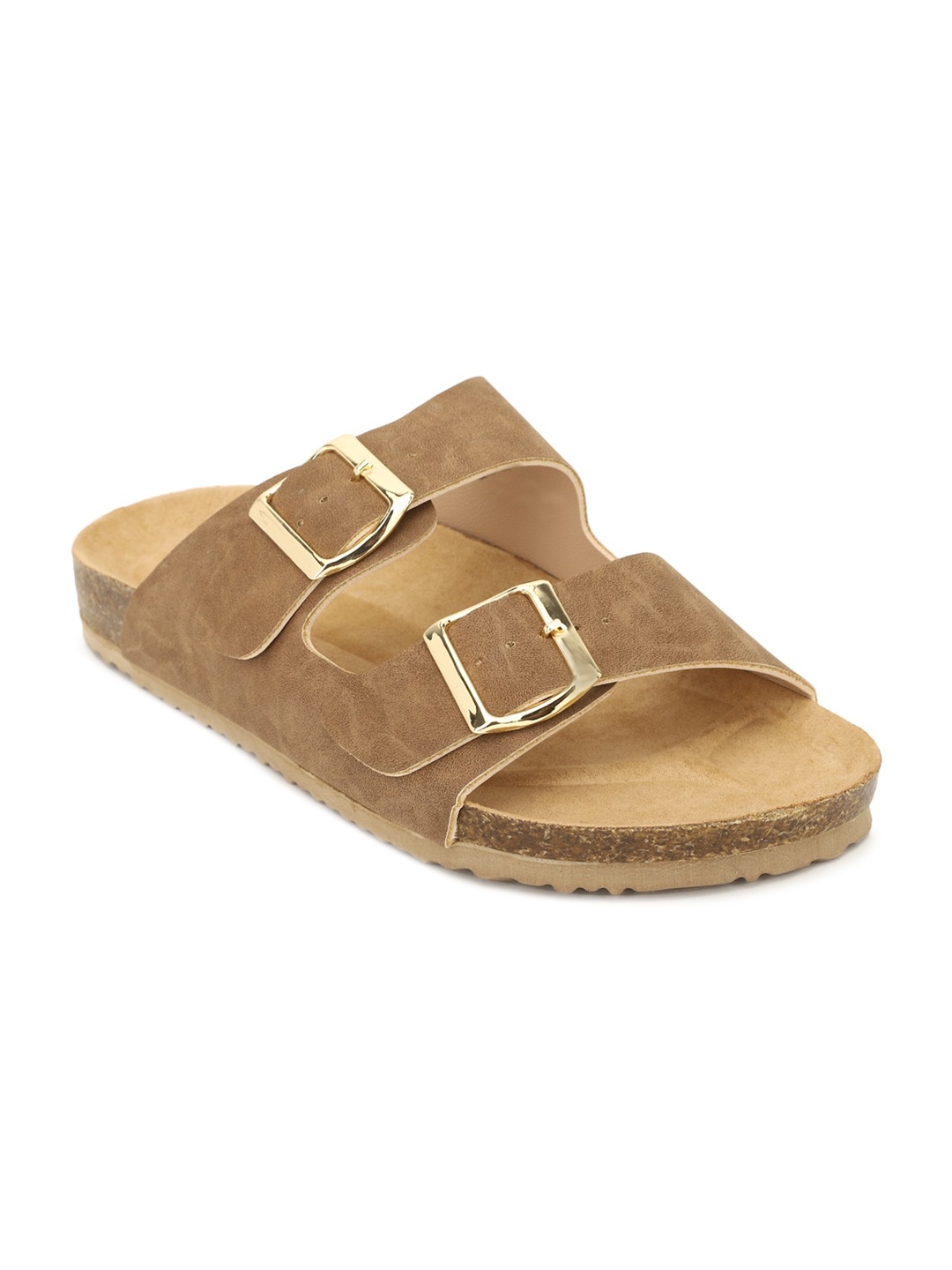 

FOREVER 21 Women Brown Textured Buckles Flats