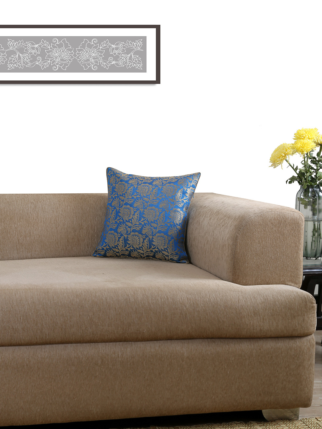 

ANS Blue Single Floral Patterned 16'' x 16'' Square Cushion Cover