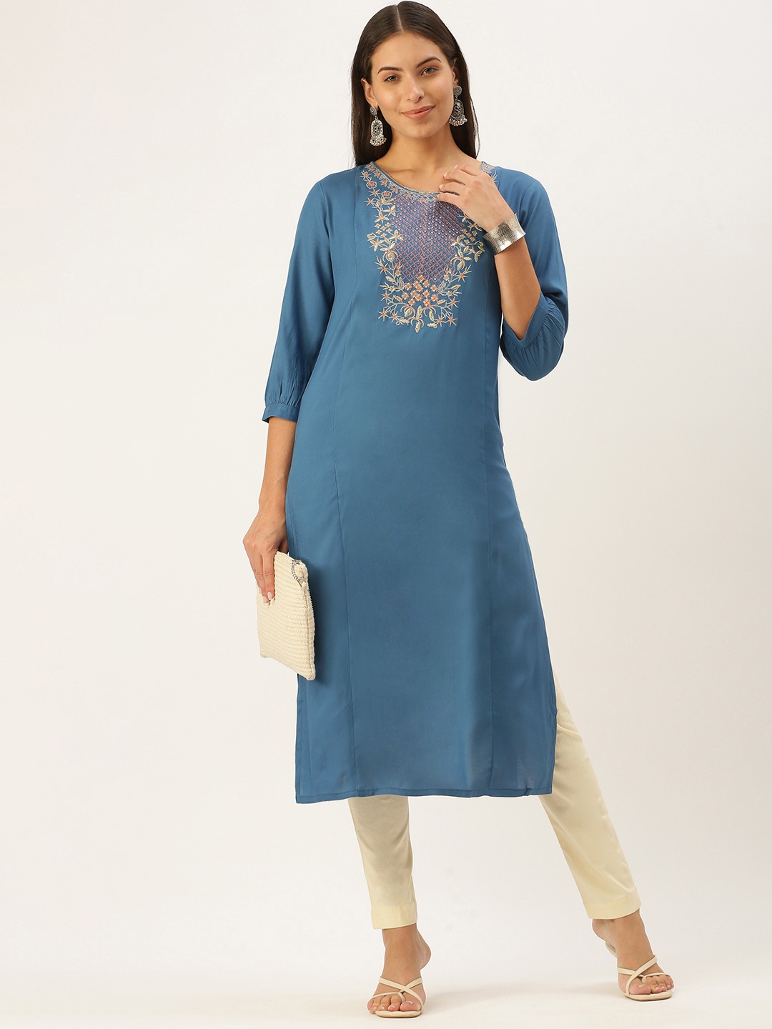 

RangDeep Women Blue Embroidered Yoke Design Kurta