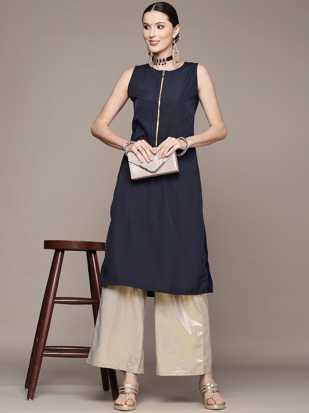 

ZIYAA Women Navy Blue Crepe Kurta