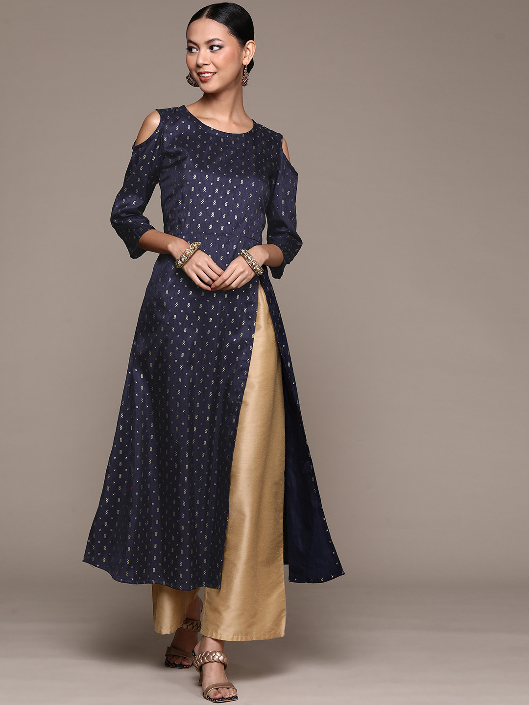 

ZIYAA Women Navy Blue Geometric Printed Kurta