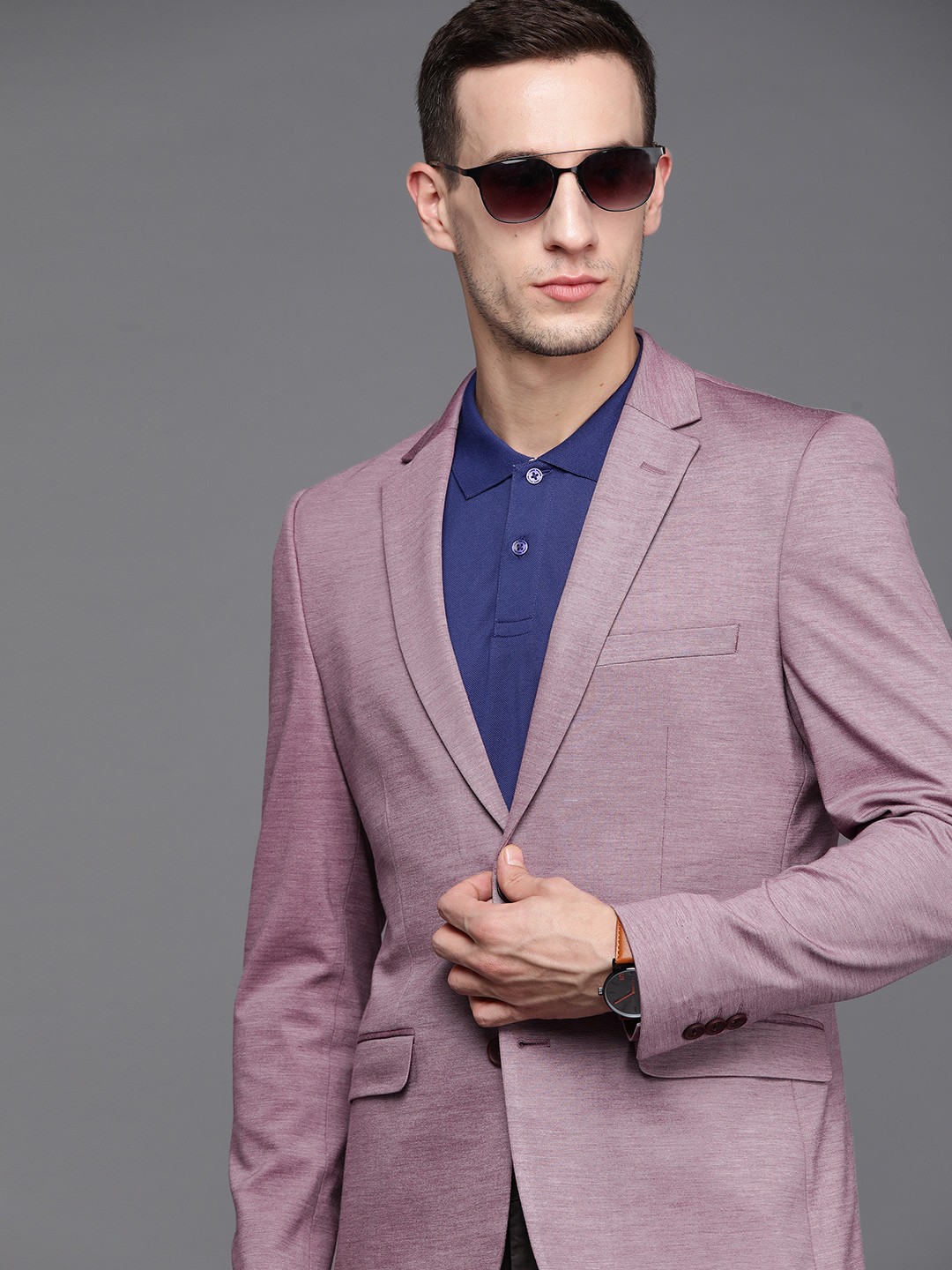 

Peter England Elite Men Purple Melange Effect Neo Slim Fit Formal Blazer
