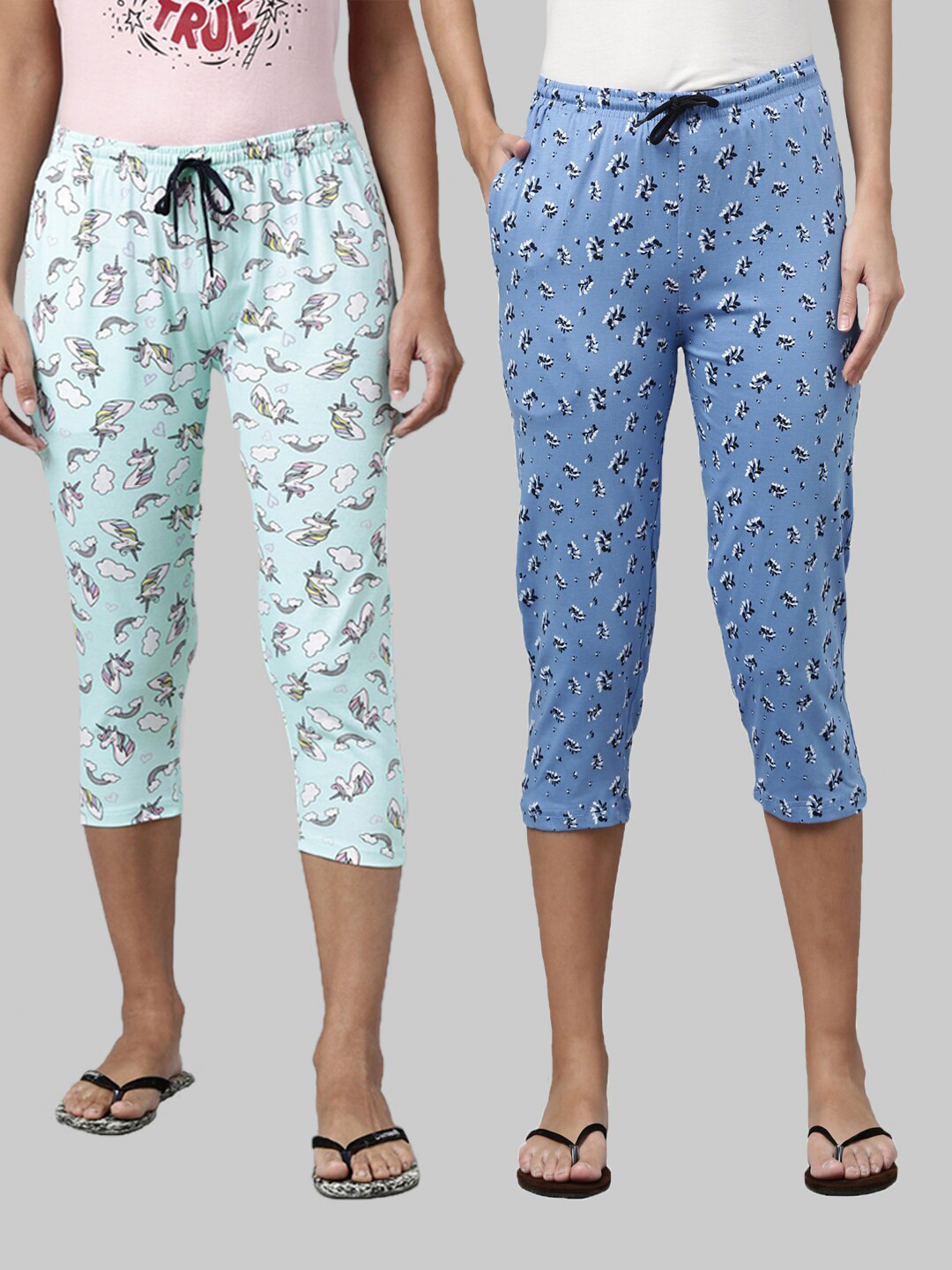 

Kryptic Women Set of 2 Sea Green & Blue Printed Capris