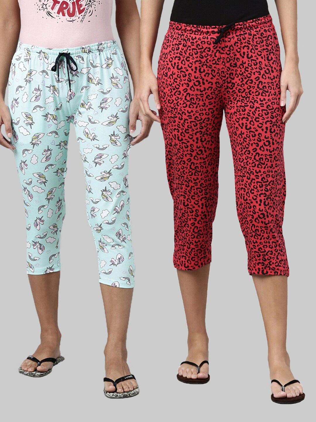 

Kryptic Women Pack of 2 Pink & Black Printed Capris