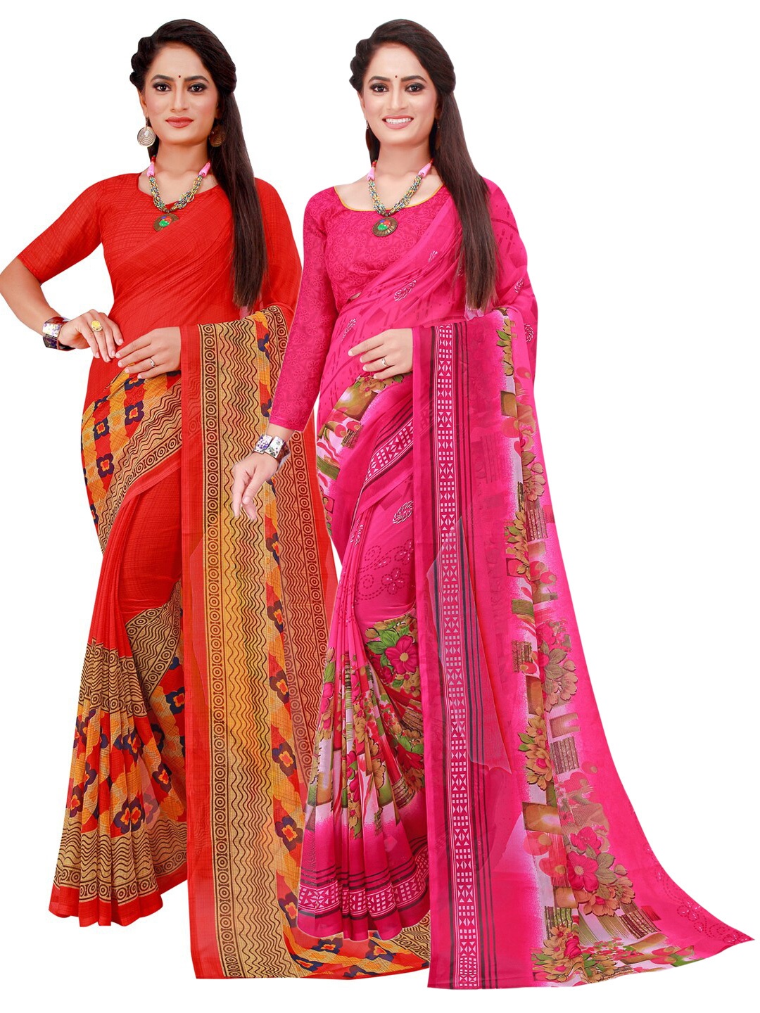 

SAADHVI Set of 2 Pure Georgette Saree, Pink