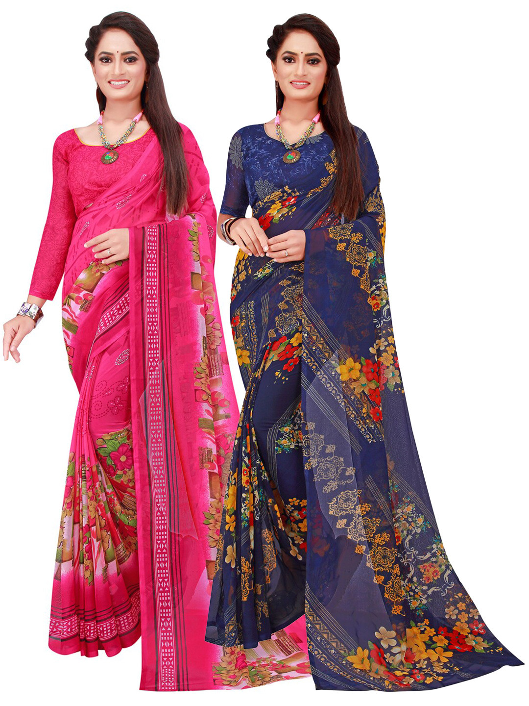 

SAADHVI Set of 2 Pure Georgette Saree, Pink