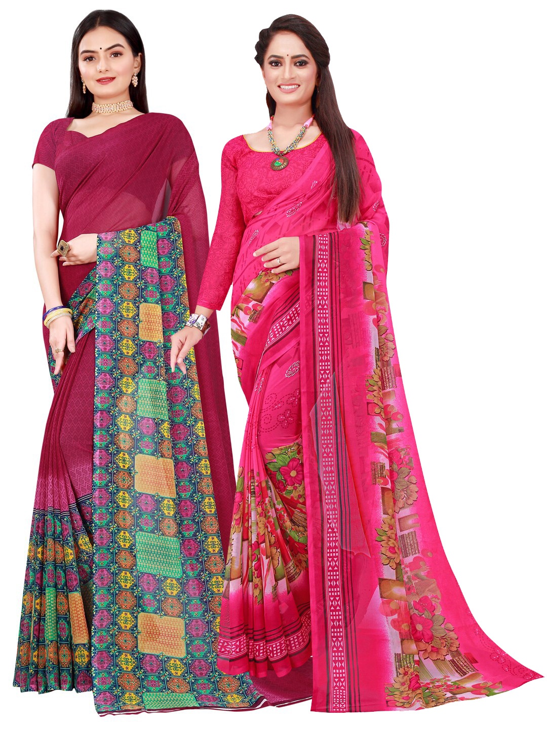 

SAADHVI Pack of 2 Pure Georgette Sarees, Pink
